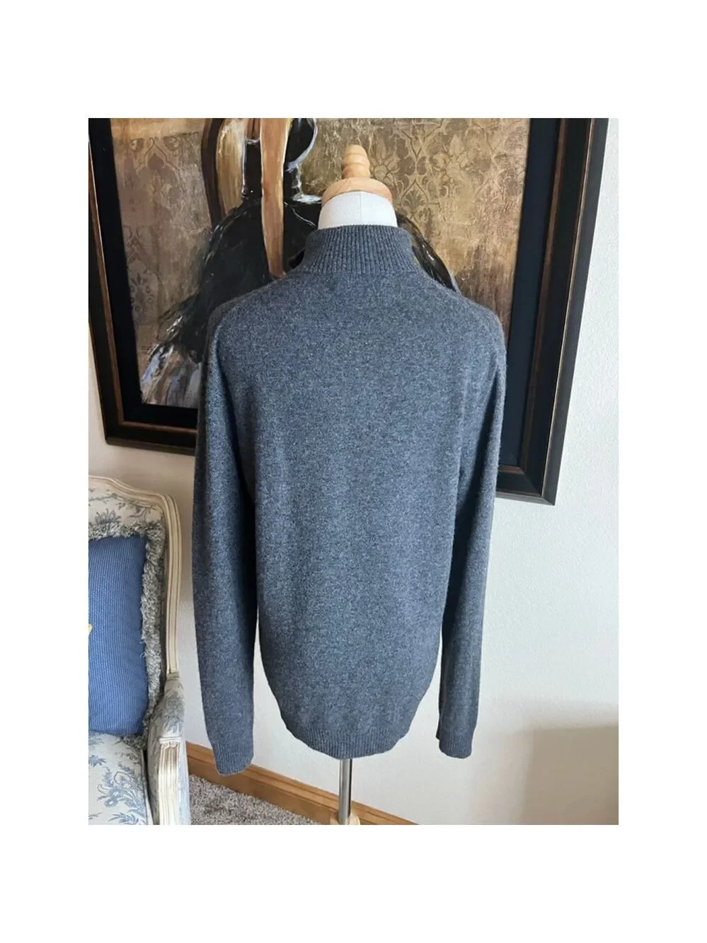 NWOT Qi New York Gray Cashmere Quarter-Zip Sweater M